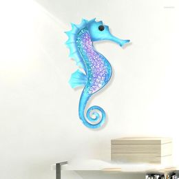 Decorative Figurines Iron Art Craft Simulation Blue Seahorse Wall Hanging Glass Wrought Handicraft Home Garden Decoration