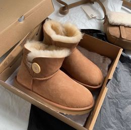 Boots designer snow ug australian women boot tasman bailey Chestnut winter buckle fur Half Knee Short lady Sheepskin and wool integrated glies hair slipper GH164