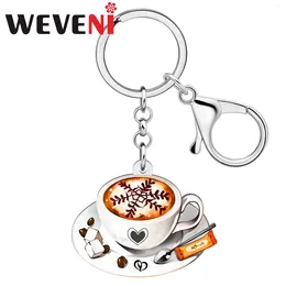 Keychains Weveni Acrylic Plates Coffee Cup Sets Key Ring Chains Backpack Car Charms For Women Friends Gifts Fashion Accessories
