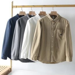 Men's Casual Shirts Retro Spring Autumn Cotton Turndown Collar Buttons Long Sleeves Shirt Single-breasted Pocket Loose Tops