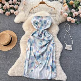 Casual Dresses Summer Beach Style Floral Sexy Elegant Party Female French Vintage Women Romantic Y2K Halter Print Backless Trend Dress