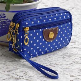Polka Dots Print Women Coin Purse Clutch Wristlet Bag Phone Key Case Makeup Bag Women Credit Card Holder Tote215L