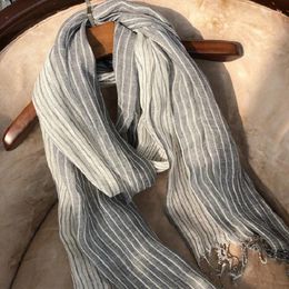 Scarves Spring And Summer Black White Striped Linen Long Unisex Scarf