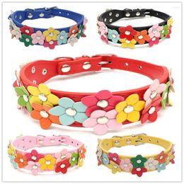 Dog Collars Puppy Cat Double Row Cute Adjustable Collar Choker Necklace Pu Leather Colourful Floral Nail Pet Accessories