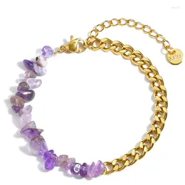 Link Bracelets 316L Stainless Steel Retro Irregular Purple Blue Crushed Stone Women's Beading Bracelet Mothers Day Couple