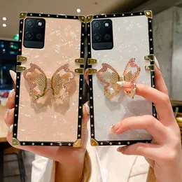 Luxury 3D Diamond Butterfly Bracket Phone Cases for Google PIXEL 7 6 PRO 6A LG Stylo 7 6 5 4 K51 K61 Marble pattern Square IMD Protective Cover