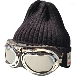 Berets Knitted Beanie Hat With Glasses Retro Male Woolen Female Winter Tide Brand Outdoor Warm Ski