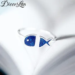 Wedding Rings DIEERLAN Boho Vintage Blue Fish For Women Men Big Open Finger Party Gifts Anillos