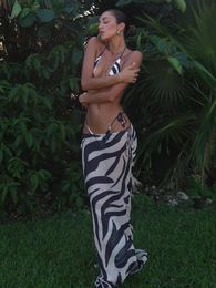 Two Piece Dress Summer Beach Set Sexy Zebra Print Crop Top and Bandage Long Skirt Outfits Fashion Vacation Island Three 230411