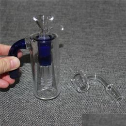 Smoking Pipes 14Mm Female Glass Reclaim Catchers For Hookahs 3.35 Inch Clear Blue Percolator Ash Catcher Adapter With Quartz Banger Dhg3R