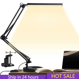 Desk Lamps LED Desk Lamp with Clamp and Round Base Eye Caring Table Lamp with Swing Arm 3 Colour Modes 10 Brightness Levels Memory Function P230412