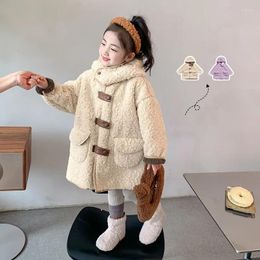 Jackets Girls Coat Autumn And Winter 2023 Children Clothes Imitation Lamb Wool Baby Hooded Woven In Clothing