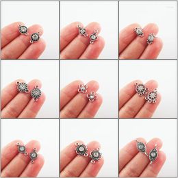 Charms Fashion Clear Crystal Connectors Flower Oval Round Clover Crown Antique Silver Colour Pendants Retro