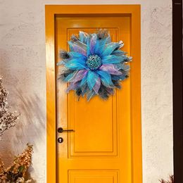 Decorative Flowers Peacock Feather Wreath Front Door Round Hanging Garland Wall Easter Holiday
