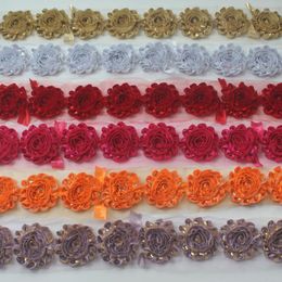 Hair Accessories Free DHL 60y 2.5" Glitter Shabby Flowers For Baby Girl Toddlers Headbands Shiny Fabric Kids Headwear