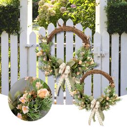 Decorative Flowers 12 In Christmas Wreath Artificial Flower Mother's Day Floral Rattan Front Door With Large Bow Wall Porch Hanging