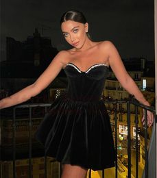 Modern Black Short Velour Prom Pageant Dress 2023 Sweetheart Beading Club Evening Formal Gowns Robe De Soiree Vestidos Feast Customed