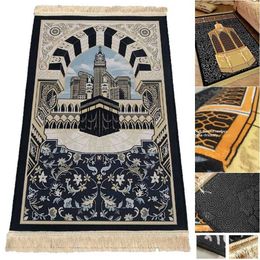 Carpet Crystal Velvet Muslim Prayer Mat Prints Ramadan Worship Blanket Thicken Soft Kneel Embossing Pad Tassels Portable Travel Rugs Z0411