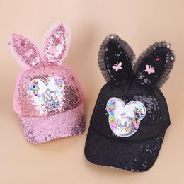 Baseball Caps Sequins Kids Ponytail Hats Lace Summer Outdoor Vintage Ball Cap Ear Cartoon Mesh Casual Duck Caps Unisex Sunshade Hat Street Snapbacks Caps BC594