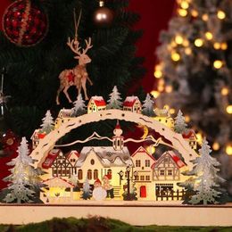 Christmas Desktop Wooden Ornaments LED Light Luminous Xmas Village Home Decoration P0828273I