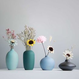 Vases Japanese Style Flower Vase Colourful Ceramic Flower Vase Minimalist Desktop Mini Vase Home Decoration Vase P230411