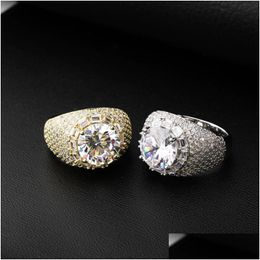 With Side Stones Hip Hop Gold Rings Jewelry Fashion Mens Zircon Large Diamond Ring Drop Delivery Dhgarden Oty72