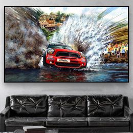 Abstract Artwork Rally Racing Car on Water Way Vehicle Car Poster Canvas Painting Wall Art Prints Picture Living Room Home Decor