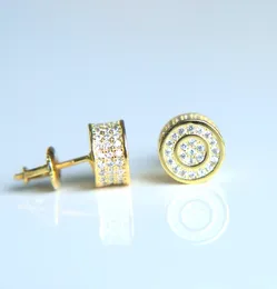 Stud Earrings 9mm 2023 Out Real Micro Pave Cz GOLD Colour ROUND Cool Mens Hip Hop Silver Screw Back For Women/men