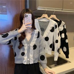 Women's Polos Studded Ruffled Knitted Cardigan Short Jacket Korean Version Design Is Sweet And Age-reducing Sweater Worn Out