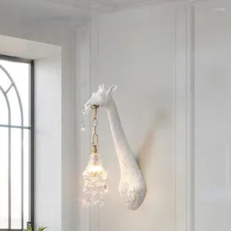 Wall Lamps White Giraffe Art Lamp Luxury Crystal Scorces LivingRoom TV Background Lobby Corridor Balcony Romantic Decor Light