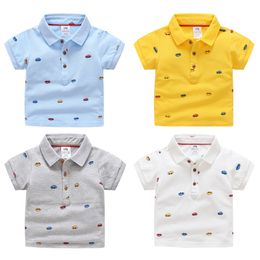 T-shirts Summer Children's Clothing Baby Candy Colour Polo Neck Cartoon Character Children's Boy Car Short Sleeve Cotton T-shirt 230412