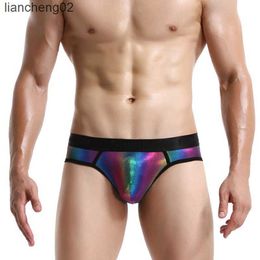 Underpants Fashion Man Rainbow Shiny Nylon Briefs Bulge Penis Pouch Men Sexy Funny Underwear Gay Male Novelty Jockstrap Panties Lingerie W0412