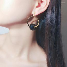 Backs Earrings Grace Jun Personality Simple White And Black Ball Shape Planetary Design Female No Ear Hole Screw Clip Korea Style