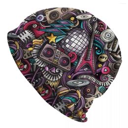 Berets Graffiti Art Pattern Skullies Beanies Caps Music Seamless Thin Hat Autumn Spring Bonnet Hats Men Women's Unisex Ski Cap