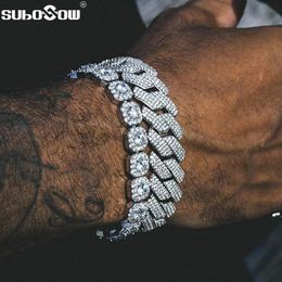 Charm Bracelets 1420MM Hip Hop Metal Cuban Iced Out Chain Bling Full Pave Luxury Crystal For Mens Jewelry Gift 230411