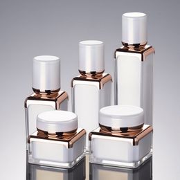 15ml 30ml 50ml Elegant Square Shape Acrylic Bottle Jar Lotion Pump Bottle Pearl White Rose Gold 30g 50g Acrylic Cream Jar