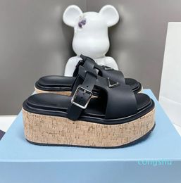 Women Black White Rubber Wedge Platform Sandals Slippers Beach Sandal Cork Platforms Wedgies Slides Chunky Summer Casual