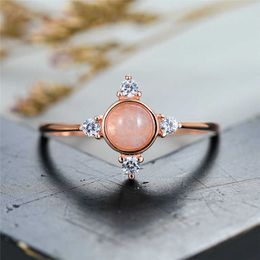 Band Rings Cute Female Small Round Moonstone Ring % Real 925 Sterling Silver Engagement Ring Vintage Wedding Rings For Women AA230412