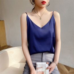 Camisoles Tanks V-neck Silk Women's Underwear Spring/Summer Full Matching Outerwear Satin Top 230412