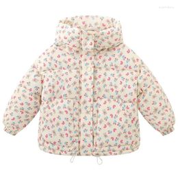 Down Coat Kruleepo Children Girls Floral Fashion Jacket Autumn Winter Thick Cotton Warm Hooded Quilted Outerwear Overcoat