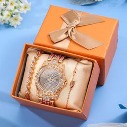 Wristwatches Ladies Rose Gold Watch Luxury Women Bracelet Quartz Watches Gift Set Diamond Wristwatch Elegant Reloj MujerWristwatches