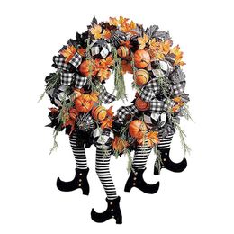 Halloween Witch Wreath Home Decor Front Door Bat Pumpkin Maple Leaf Wreath Party Diy Decoration Wreaths Q0812259m