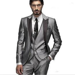 Men's Suits Customize Groom Tuxedos Silver Grey Men's Suit Jacket Blazers Halloween Costume Elegant For Luxury Man Suit's Wedding