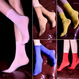 Men's Socks Japanese Candy Color Stockings For Men'S Ultra-Thin Transparent Silk Business Suit Thigh-High Stocking Dance Lingerie