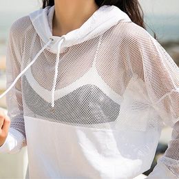 Yoga Outfits Blesskiss Mesh Top Sport Shirt Fitness Women Summer Hooded Long Sleeve Sports Wear For Ladies Workout Gym T