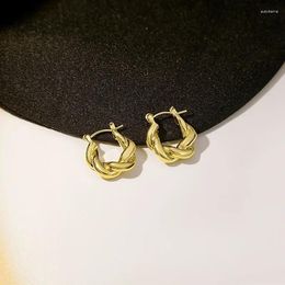 Stud Earrings Golden Color Twisted Pattern Metal For Women Girls Simple Fashion Annular Geometric Ear Buckle Gift