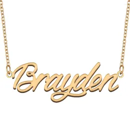 Pendant Necklaces Brayden Nameplate Necklace For Women Stainless Steel Jewellery Gold Plated Name Chain Femme Mothers Girlfriend Gift