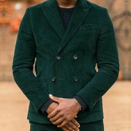 Men's Suits Dark Green Men's Corduroy For Wedding Double Breasted Regular Vintage Tuxedo Groom 2 PCS Coat Pant Custom