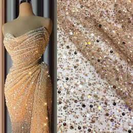 Fabric and Sewing 26 Colours Designer Lace Sequins Beaded Pearl Crafts For Evening Dress Cloth By The Yard 230412