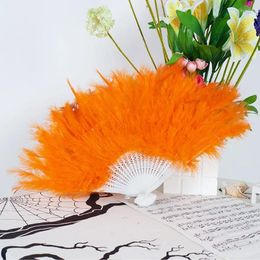 Decorative Figurines Feather Crafts Fan Halloween Folding Hand Wedding Party Props Handmade Folded